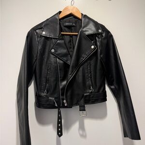 Lioness Black Faux Leather Moto Jacket with Belt